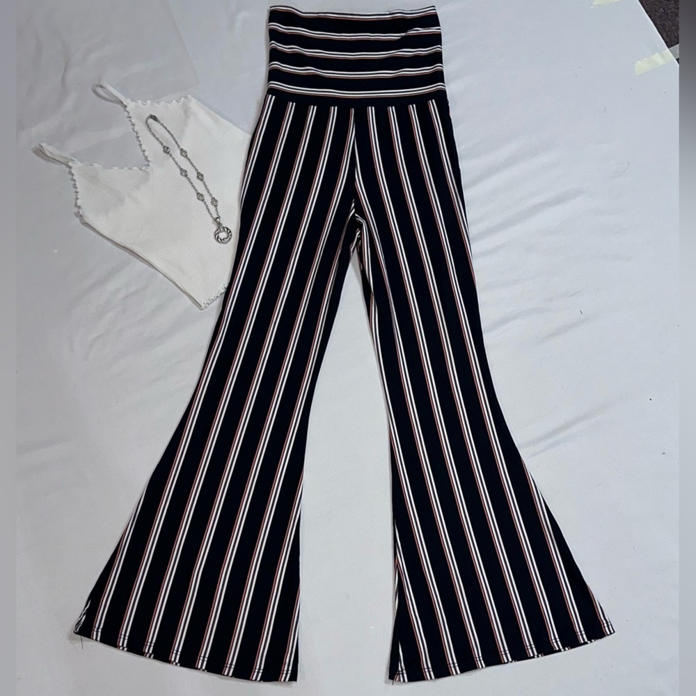 Fashion Nova Striped Flare Pants in Black and White